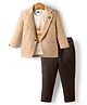Dapper Dudes Full Sleeves Striped Blazer With Typography Printed Tee & Pant Set - Brown