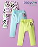 Babyoye Interlock Knit Diaper Leggings With Minnie & Mouse Friends Graphics Pack Of 3 - Light Blue White & Light Green