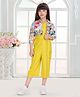 TINY BABY Woven Solid Jumpsuit With Three Fourth Sleeves Floral Printed Jacket & Belt  - Yellow