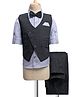 Rikidoos Cotton Woven Full Sleeves Checked 3 Piece Party Suit Set With Bow - Navy & Light Blue