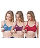 Lovely Mom's Cotton Lycra Knit Pack Of 3 Solid Non Padded Maternity Bras With Nursing Access - Multi Colour