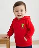 Doodle Poodle 100% Cotton Knit Light Weight Full Sleeves Hooded Sweatshirt With Animal Print & Kangaroo Pockets - Red