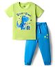 Doodle Poodle 100% Cotton Single Jersey Knit Half Sleeves T-Shirt & Jogger Set with Dino Print - Limegreen & Malibu Blue