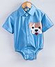 Hugsntugs Cotton Woven Half Sleeves Dog Patch Embroidered Onesie - Blue