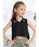 Lei-Chie Woven Sleeveless Stones Embellished Crop Top - Black