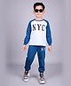 DEAR TO DAD Cotton Woven Full Raglan Sleeves NYC Text Printed Night Suit Set - Blue