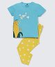 Nite Flite Cotton Knit Half Sleeves Popcorn Printed Night Suit Set - Blue