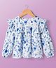 Kookie Kids Woven Full Sleeves Floral Printed Top with Lace & Frill Detailing - Blue