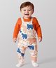 Babyoye 100% Cotton Knit Full Sleeves Dungaree & T-Shirt with Animal Print - Orange & White