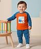 Babyoye 100% Cotton Eco Jiva Finish Knit Full Raglan Sleeves T-Shirts & Joggers Set with Happy Fam Text & Bear Print - Blue & Orange