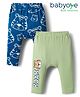 Babyoye 100% Cotton Knit Full Length Diaper Leggings With Tiger Print Pack of 2 - Light Green & Blue