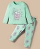 Smarty Girls Sinker Knit Full Sleeves Night Suit With Pop Corn Print - Mint