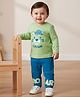 Babyoye 100% Cotton Knit with Eco Jiva Finish Full Sleeves T-Shirt with Tiger Print and Joggers Set with Roar Text Print - Light Green & Blue