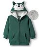 Mark & Mia Fleece Knit Full Sleeves Hooded Sweatjacket With Animal Embroidery & Kangaroo Pockets - Green