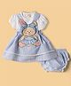 ToffyHouse Cotton Woven Striped Frock with Half Puffed Sleeves Inner Tee & Bunny Patch - Light Blue & White