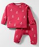 Ollypop Interlock Knit Full Sleeves Night Suit with Diaper Pant & Nautical Theme Print - Red