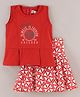 Enfance Sleeveless Always In Fashion Text Printed Top With Geometric Printed Skirt Set - Rust