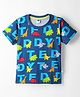 Teddy Sinker Knit Half Sleeves T-Shirt with Dino Print - Navy Blue