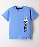 Teddy Sinker Knit Half Sleeves T-Shirt with Nasa Text Print - Light Blue