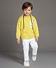 MASHUP Viscose Knit Full Sleeves Letters Printed Hooded Tee & Pant Set - Yellow