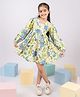 Vastramay Cotton Woven Full Puffed Sleeves Floral Printed Lace Embellished Dress - Multi Color
