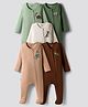 Bonfino 100% Cotton Knit Full Sleeves Footed Sleepsuits with Dino Print Pack of 5 - White Brown & Olive Green