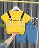 Googo Gaaga Cotton Knit Half Sleeves Happy Text Printed T-Shirt With Shorts Set - Yellow