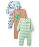 Bonfino 100% Cotton Knit Full Sleeves Romper With Dino Print Pack Of 3 - Green Brown & Blue