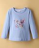 Smarty Girls Sinker Knit Full Sleeves T-Shirt with Floral Print - Sky Blue