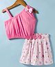 Dew Drops Interlock Knit Sleeveless Top & Printed Skirt Set With Bow Applique - Peach