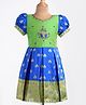 Enfance Half Puffed Sleeves Floral Foil Printed & Paisleys Embroidered Pattu Pavdai Dress - Navy Blue