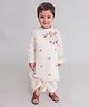 Tiber Taber 100% Cotton Woven Full Sleeves Cows Embroidered Dhoti Kurta Set - White