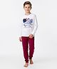 Primo Gino 100% Cotton Knit  Full Sleeves Night Suit with Skate Board Print - White &  Maroon