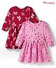 Honeyhap Premium 100% Cotton Knit Full Sleeves Frocks With Heart Print Pack Of 2 - Red Dahlia & Bonbon