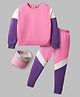 Tiara Cotton Jersey Knit Full Sleeves Colour Blocked Top & Joggers With Cap - Pink