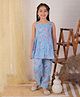Ka-mee Cotton Woven Sleeveless Floral Printed Tunic Top & Coordinating Pant Set - Blue