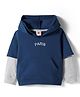 Zero Looper Knit Full Doctor Sleeves Drop Shoulder Hooded Sweatshirt with New York Embroidery & Kangaroo Pocket - Navy Blue & Grey