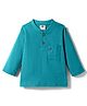 Zero Interlock Knit Full Sleeves Henley Neck T-Shirt with Pocket & Boat Print - Teal Blue