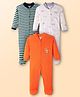 Kidi Wav Pack Of 3 Full Sleeves Striped & Animals Printed Sleepsuits - Multi Colour