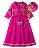 EARTHY TOUCH Woven Ethnic Dress with Three Fourth Sleeves Jacket with Sequin Detailing - Pink