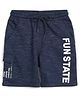 ALAN JONES Cotton Blend Knit Fun State Text Printed Shorts - Blue
