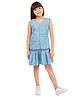 Olele Cotton Denim Woven Sleeveless Mild Washed Drop Waist Dress - Blue