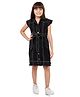 Olele Denim Woven Cap Sleeves Thread Work Embroidered Dress - Black