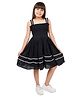 Olele Cotton Flax Woven Sleeveless Lace Embellished Smocked Dress - Black