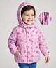Mark & Mia Woven Full Sleeves Hooded Padded Jacket With Bunny & Floral Print & Pockets - Pink