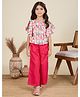 Tiny Twills Linen Woven Half Volume Sleeves Floral Printed Top & Flared Pant Set - Pink