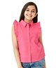 Olele Cotton Linen Woven Sleeveless Solid Shirt - Pink