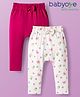 Babyoye 100% Cotton Knit Full Length Diaper Leggings With Eco Jiva Finish & Bow Applique Pack of 2 - White & Pink