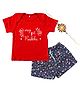 Kadam Baby Cotton Knit Raksha Bandhan Theme Half Sleeves My 1st Rakhi Text Printed Tee & Shorts With Rakhi Set - Red