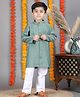 Polka Tots Cotton Woven Full Sleeves Textured Kurta Pyjama Set - Green